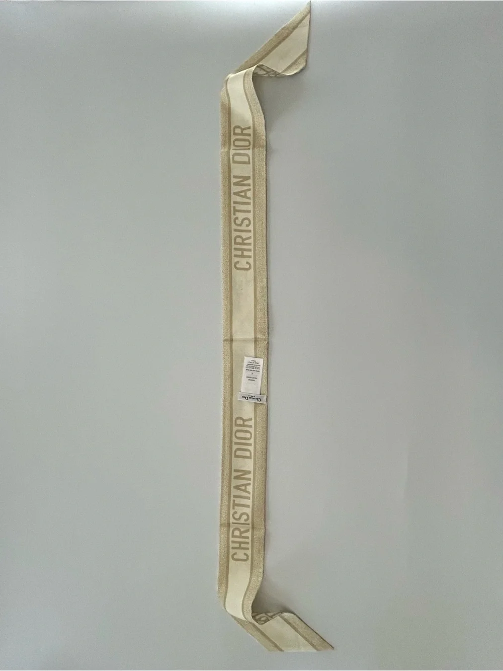 Christian Dior Beige Oblique Mitzah Twilly Scarf Monogram Logo Ribbon Wrap